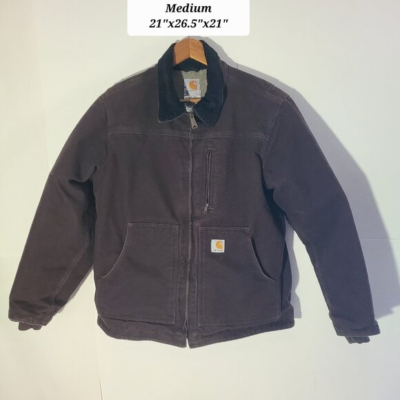 Vintage 90s Carhartt Sherpa Lined Brown Canvas Women's Medium Full Zip Jacket - Picture 1 of 7